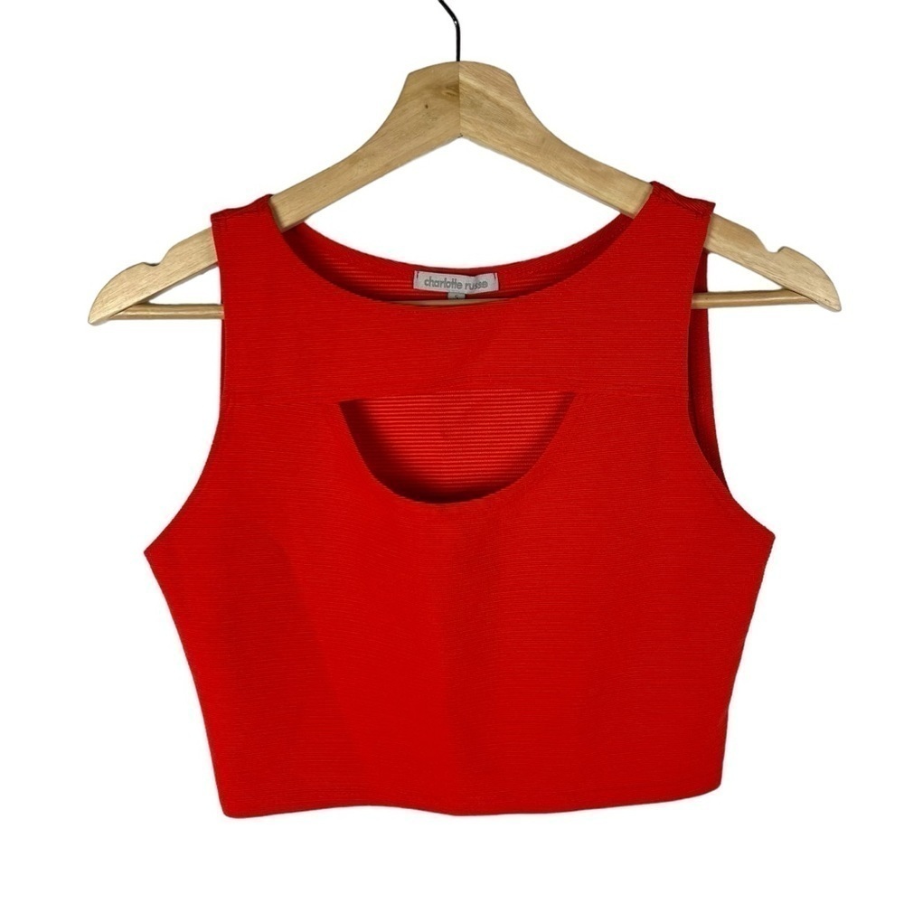 Charlotte Russe Red Textured Cut Out Crop Tank Top S